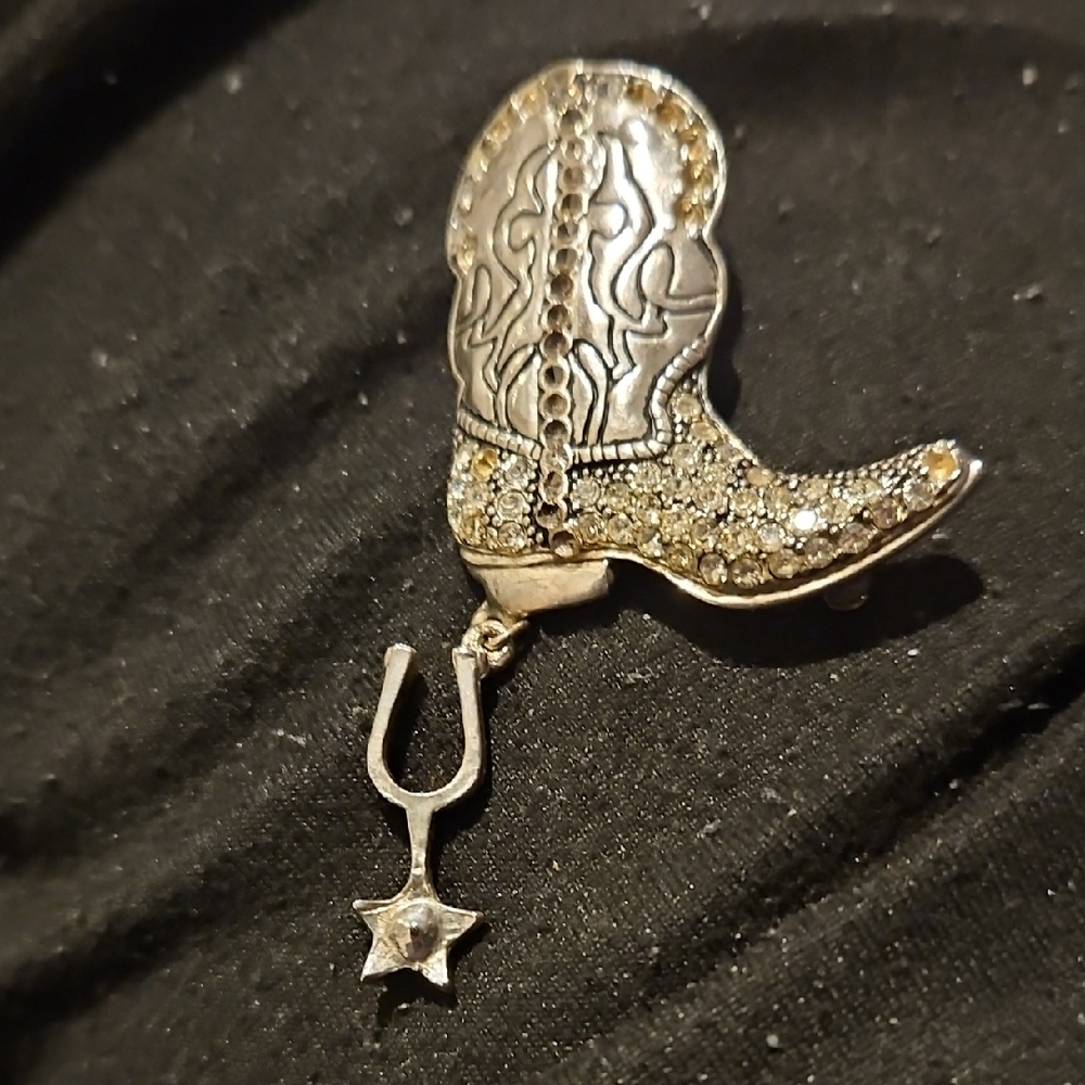 Silver Tone  Cowboy Boot Brooch with Star Charm